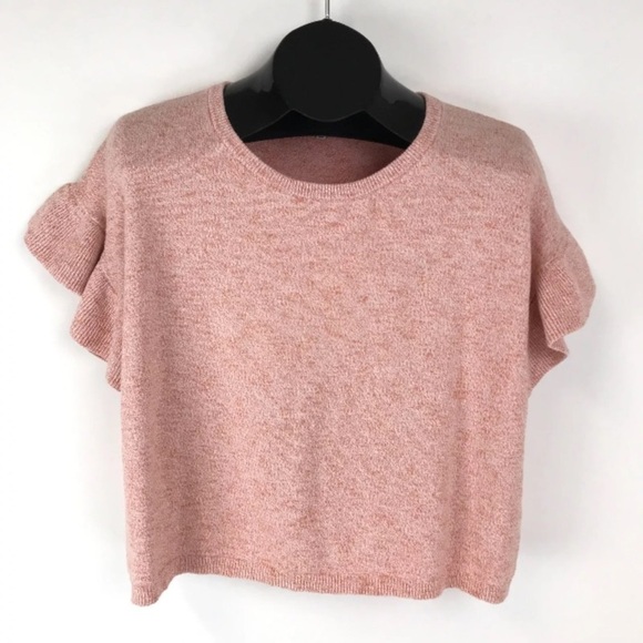 Madewell Tops - Madewell Peach Coral Heather Ruffle Short Sleeve Top Tee womens XXS cottage core
